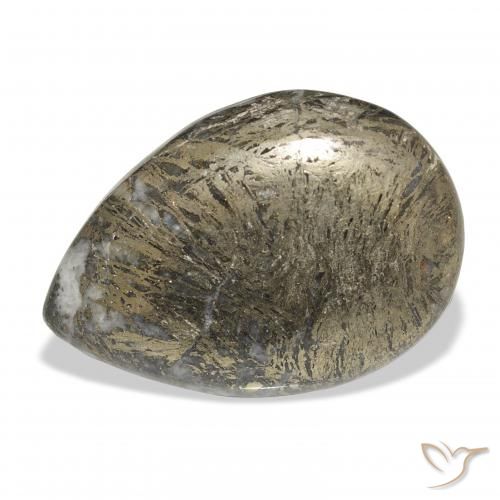 30.92カラットの天然マルチカラーFeather Pyrite、洋梨の形、オペーク