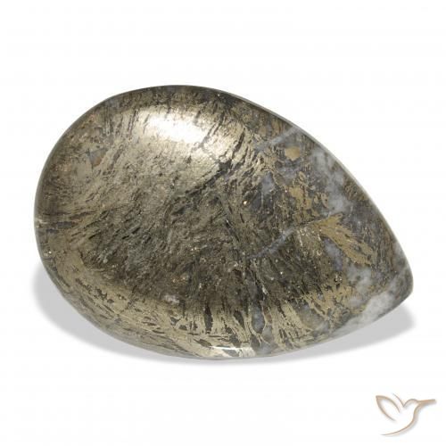 30.92カラットの天然マルチカラーFeather Pyrite、洋梨の形、オペーク