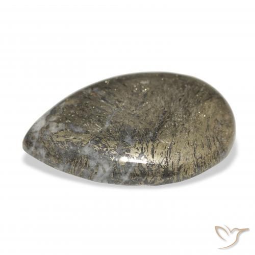 30.92カラットの天然マルチカラーFeather Pyrite、洋梨の形、オペーク