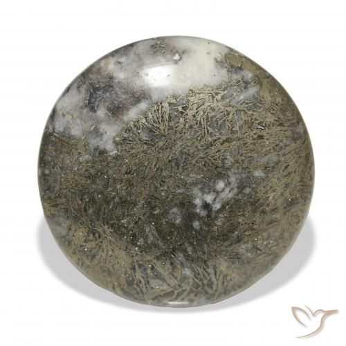 36.22カラットの天然マルチカラーFeather Pyrite、ラウンド、オペーク
