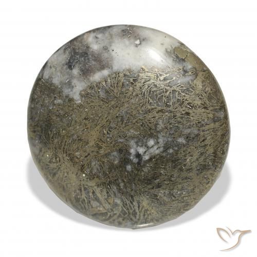 36.22カラットの天然マルチカラーFeather Pyrite、ラウンド、オペーク