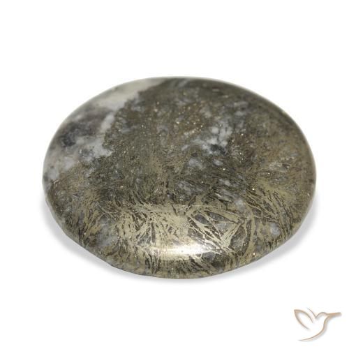 36.22カラットの天然マルチカラーFeather Pyrite、ラウンド、オペーク