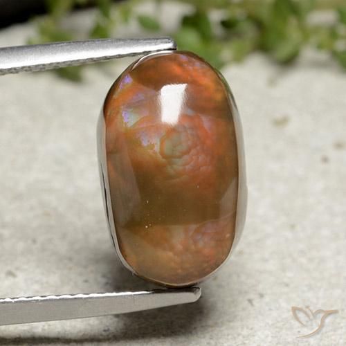 6.66ct 天然 マルチカラー ファイアアゲート, 楕円形, オペーク