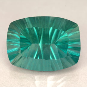 22.87カラットの天然エレクトリック青みがかった緑フローライト（20.2×15 mm・クッションカット）
