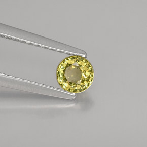 0.37カラットの天然ゴールデングリーングロッシュラーガーネット（4.26 mm・ラウンドカット）