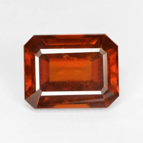 8.89カラットの天然ディープオレンジレッドヘソナイトガーネット（12.9×10.2 mm・エメラルドカット）
