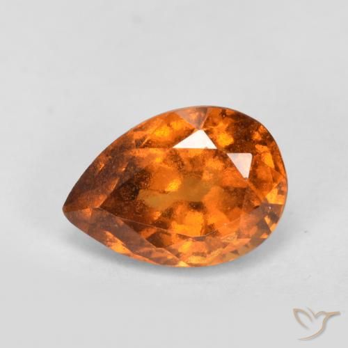 0.98ct 天然 ミディアムダークオレンジ ヘソナイトガーネット, 洋梨の形, VS-SI