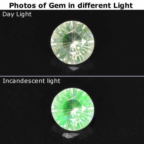 0.09カラットの天然ライトグリーンハイアライトオパール、ラウンドカット、透明