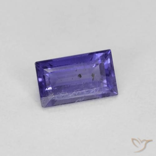 0.26カラットの天然濃い青がかった紫アイオライト、バゲット、VS-SI