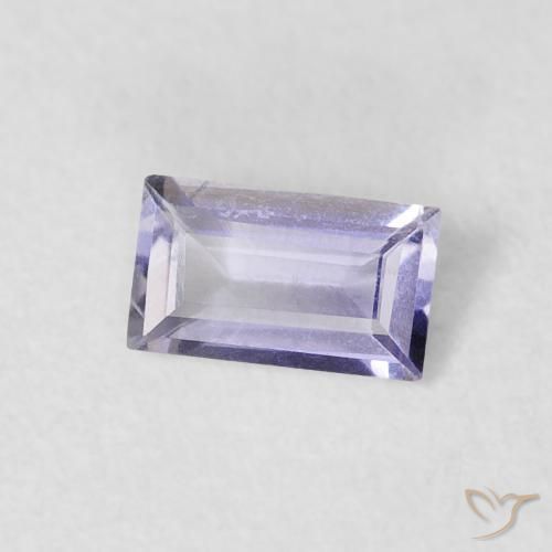 0.18カラットの天然非常に薄いピンクがかったバイオレットアイオライト、バゲット、VS-SI