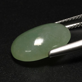 7.63カラットの天然グリーンヒスイ輝石（ジェダイト）（14.9×11.1 mm・透明）