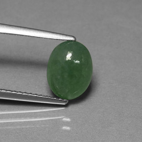 2.37カラットの天然グリーンヒスイ輝石（ジェダイト）（9.4×7.3 mm・透明）