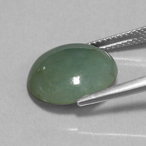 7.70カラットの天然グリーンヒスイ輝石（ジェダイト）（14×13 mm・透明）