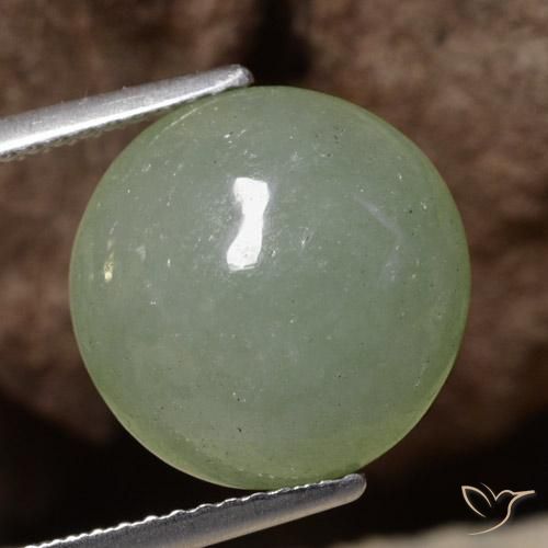 7.56ct 天然 灰色がかったモスグリーン ジェダイト, ラウンド, 半透明