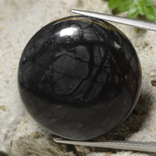 32.19カラットの天然灰色の線のある黒ジャスパー（24.62 mm・ラウンドカット）