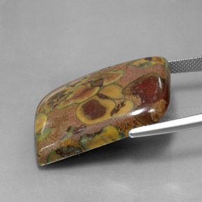 34.76カラットの天然マルチカラー碧玉、ファンシーシェイプ、オペーク