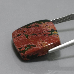 31.23カラットの天然マルチカラー碧玉、クッションカット、オペーク