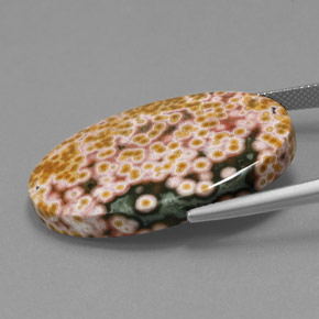 30.45カラットの天然マルチカラージャスパー（33.1×20.2 mm・オーバルカット）