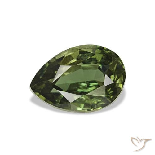 0.77カラットの天然Medium Dark-Greenコルネルピン（6.6×4.6 mm・洋梨の形）