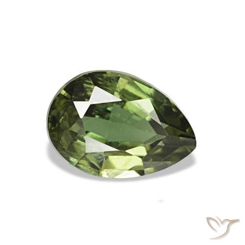 0.77カラットの天然Medium Dark-Greenコルネルピン（6.6×4.6 mm・洋梨の形）