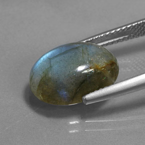 6.39カラットの天然マルチカラーラブラドライト、オーバルカット、半透明