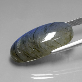 32.48カラットの天然グレーブルーの輝きラブラドライト、オーバルカット、透明