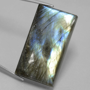 60.12カラットの天然グレーブルーの輝きラブラドライト、バゲット、半透明