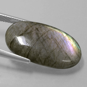 18.41カラットの天然グレーブルーの輝きラブラドライト、オーバルカット、半透明