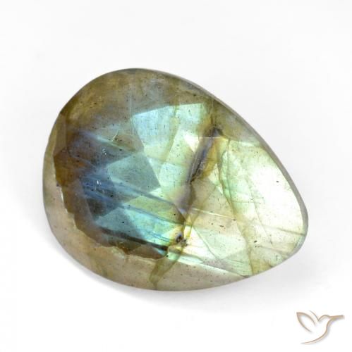 9.87ct 天然 マルチカラー ラブラドライト, 洋梨の形, 半透明
