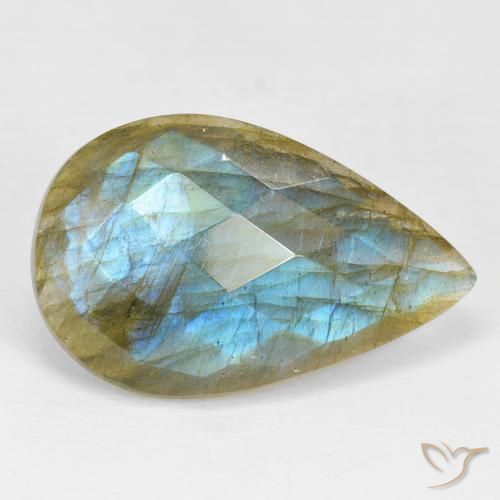 17.99ct 天然 マルチカラー ラブラドライト, 洋梨の形, オペーク