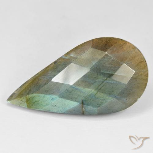 31.85ct 天然 マルチカラー ラブラドライト, 洋梨の形, オペーク