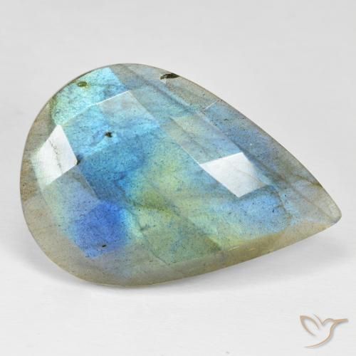 28.45ct 天然 マルチカラー ラブラドライト, 洋梨の形, オペーク