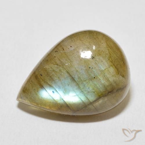 11.89ct 天然 マルチカラー ラブラドライト, 洋梨の形, 半透明