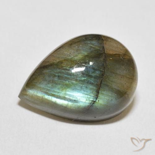 12.62ct 天然 マルチカラー ラブラドライト, 洋梨の形, 半透明