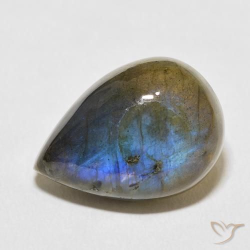 13.03ct 天然 マルチカラー ラブラドライト, 洋梨の形, オペーク