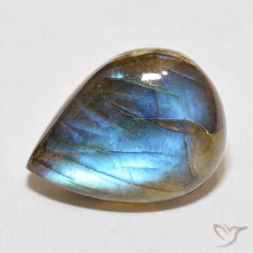 14.43ct 天然 マルチカラー ラブラドライト, 洋梨の形, 半透明