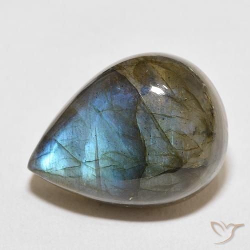 19.61ct 天然 マルチカラー ラブラドライト, 洋梨の形, 半透明