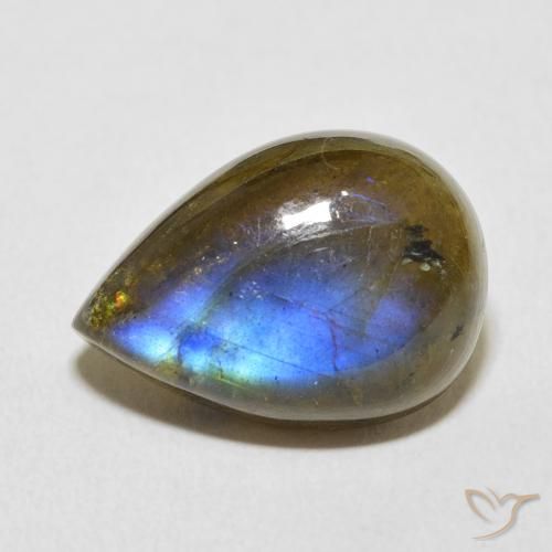 12.28ct 天然 マルチカラー ラブラドライト, 洋梨の形, 半透明
