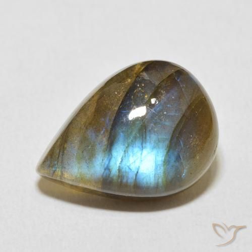12.83ct 天然 マルチカラー ラブラドライト, 洋梨の形, 半透明