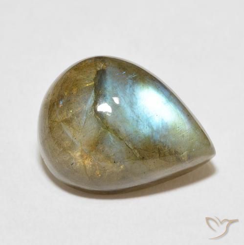 9.66ct 天然 マルチカラー ラブラドライト, 洋梨の形, 半透明