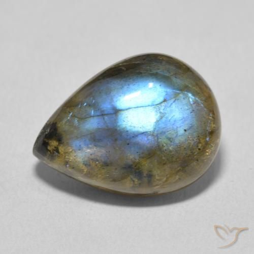 9.44ct 天然 マルチカラー ラブラドライト, 洋梨の形, 半透明