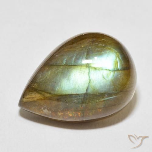 12.52ct 天然 マルチカラー ラブラドライト, 洋梨の形, 半透明
