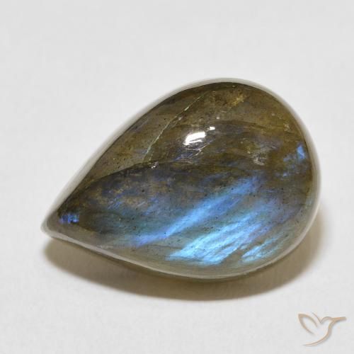 12.37ct 天然 マルチカラー ラブラドライト, 洋梨の形, 半透明