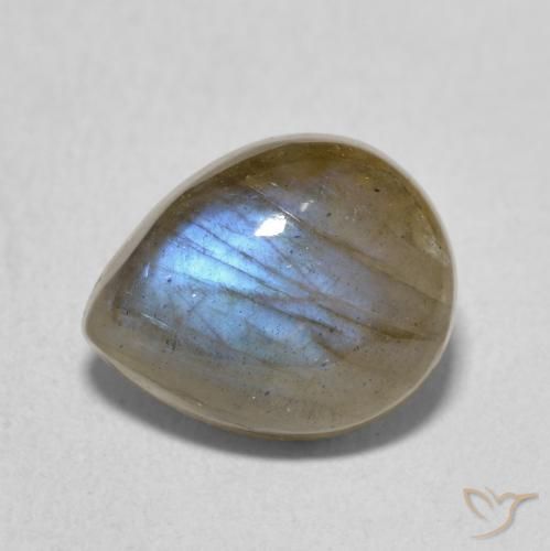 3.66ct 天然 マルチカラー ラブラドライト, 洋梨の形, 半透明