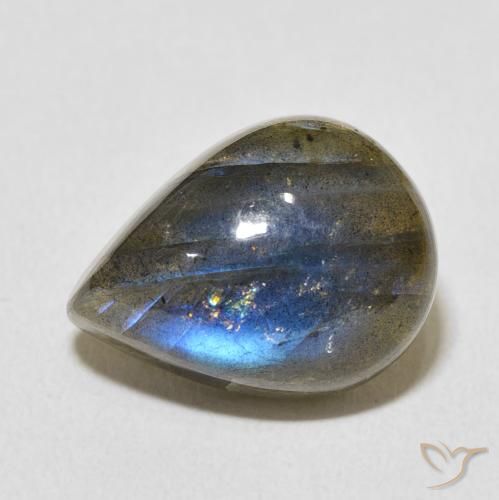 9.64ct 天然 マルチカラー ラブラドライト, 洋梨の形, 半透明