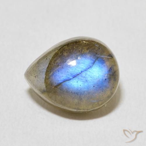 3.91ct 天然 マルチカラー ラブラドライト, 洋梨の形, 半透明