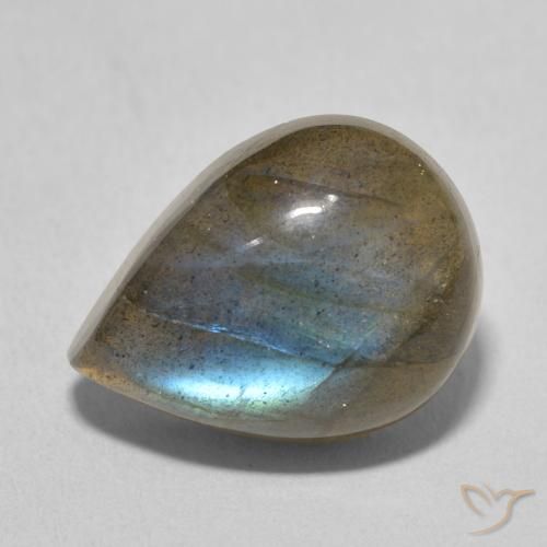 9.62ct 天然 マルチカラー ラブラドライト, 洋梨の形, 半透明