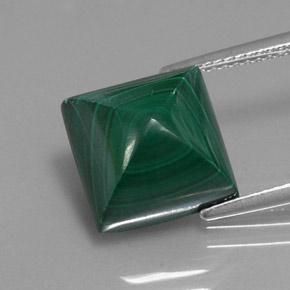 10.59カラットの天然ミディアムグリーンマラカイト（11.1×11 mm・四角）