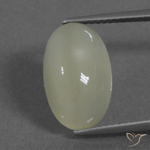 5.76ct 天然 灰色がかった黄緑 ムーンストーン, 楕円形, 半透明
