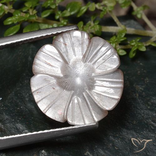 6.14ct 天然 非常に薄いピンク ムーンストーン, フラワーカット, 半透明